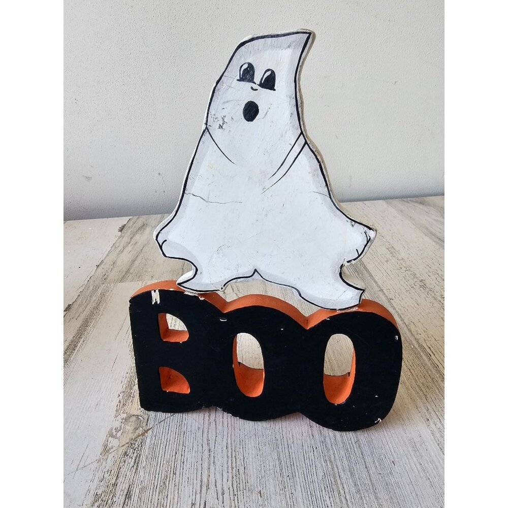 Ghost boo sign Halloween decor wooden‎